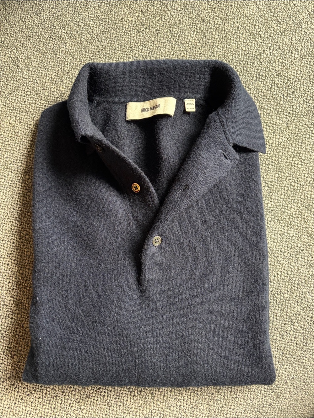 Buck Mason Navy Knit Polo - Picture 4 of 5